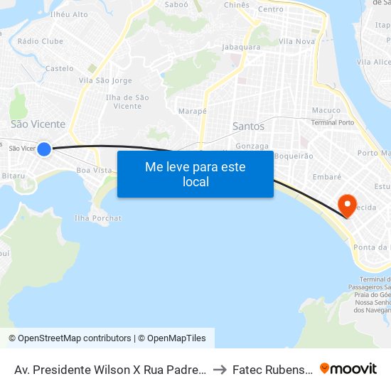 Av. Presidente Wilson X Rua Padre Anchieta to Fatec Rubens Lara map
