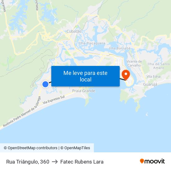 Rua Triângulo, 360 to Fatec Rubens Lara map