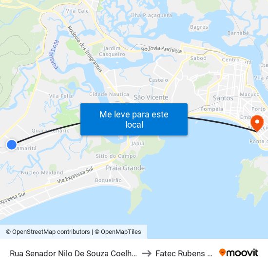 Rua Senador Nilo De Souza Coelho, 317 to Fatec Rubens Lara map