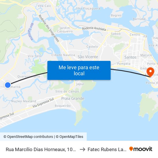 Rua Marcílio Dias Horneaux, 1010 to Fatec Rubens Lara map