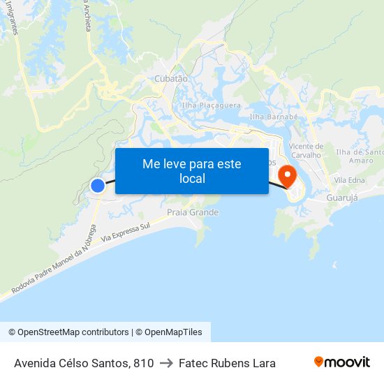 Avenida Célso Santos, 810 to Fatec Rubens Lara map