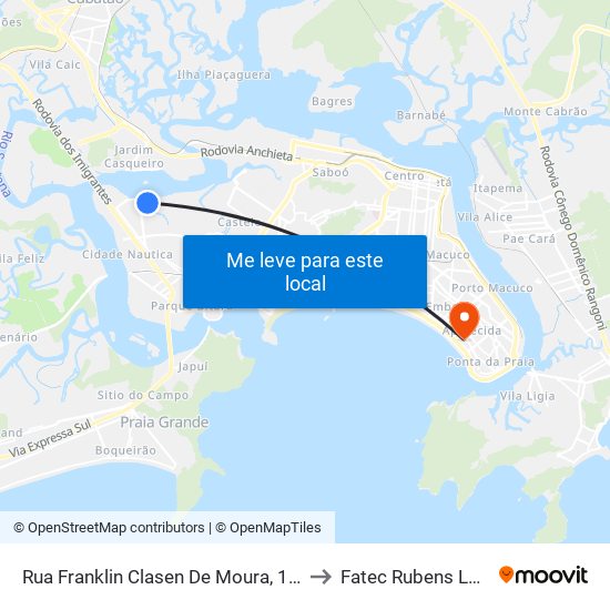Rua Franklin Clasen De Moura, 175 to Fatec Rubens Lara map