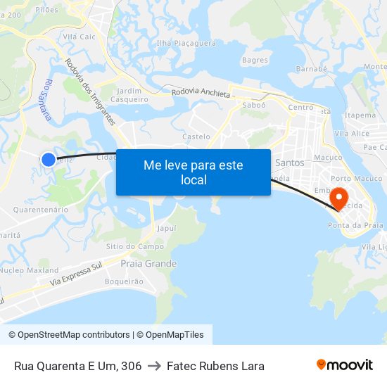 Rua Quarenta E Um, 306 to Fatec Rubens Lara map