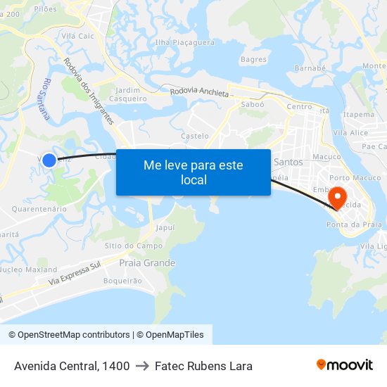 Avenida Central, 1400 to Fatec Rubens Lara map