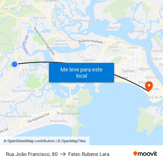 Rua João Francisco, 80 to Fatec Rubens Lara map