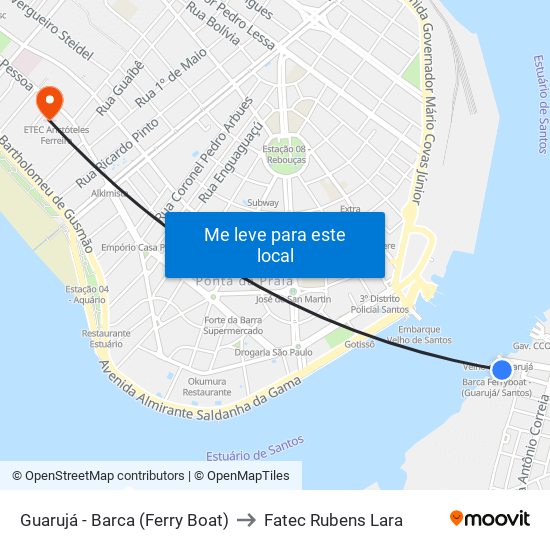 Guarujá - Barca (Ferry Boat) to Fatec Rubens Lara map