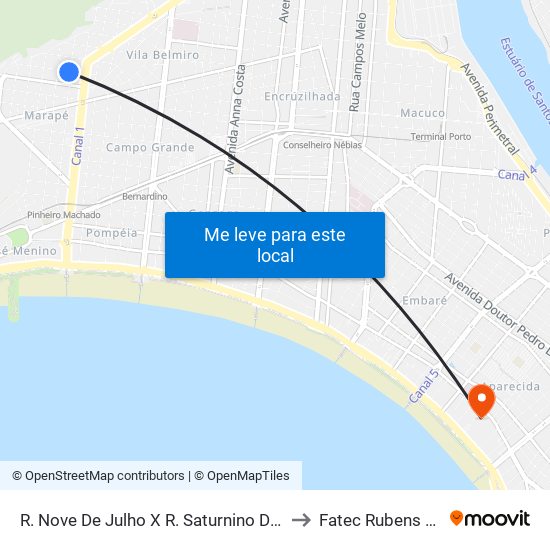 R. Nove De Julho X R. Saturnino De Brito to Fatec Rubens Lara map