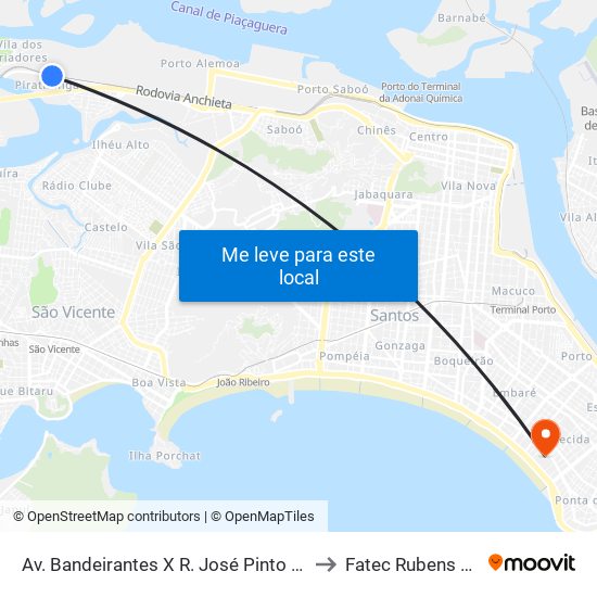 Av. Bandeirantes X R. José Pinto Blandi to Fatec Rubens Lara map