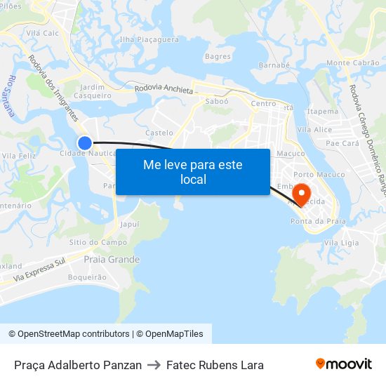 Praça Adalberto Panzan to Fatec Rubens Lara map