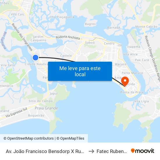 Av. João Francisco Bensdorp X Rua José Rites to Fatec Rubens Lara map