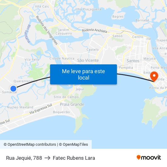 Rua Jequié, 788 to Fatec Rubens Lara map