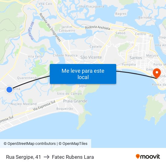Rua Sergipe, 41 to Fatec Rubens Lara map