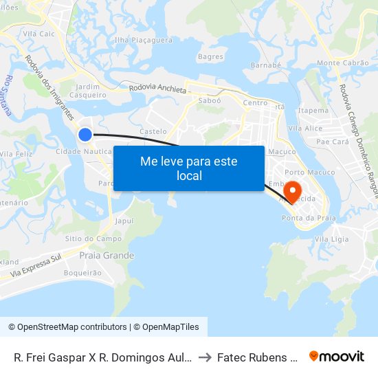 R. Frei Gaspar X R. Domingos Aulicínio to Fatec Rubens Lara map
