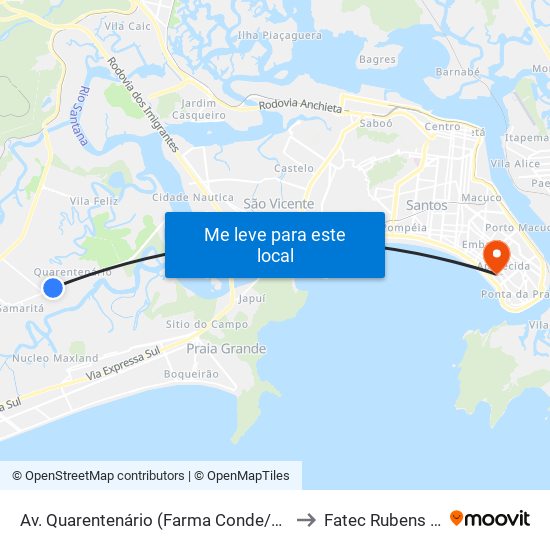 Av. Quarentenário (Farma Conde/Univesp) to Fatec Rubens Lara map