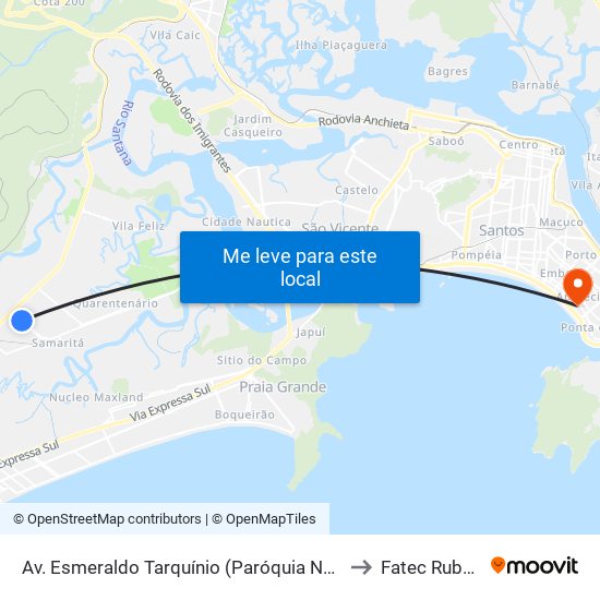 Av. Esmeraldo Tarquínio (Paróquia Nossa Sra. Auxiliadora) to Fatec Rubens Lara map