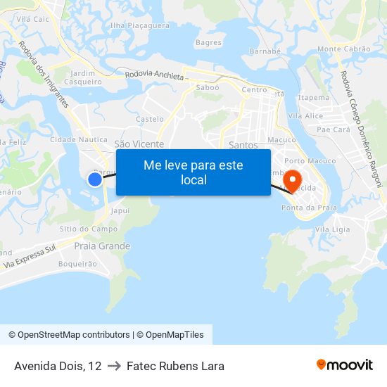 Avenida Dois, 12 to Fatec Rubens Lara map