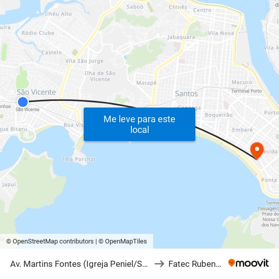 Av. Martins Fontes (Igreja Peniel/Soccer Field) to Fatec Rubens Lara map