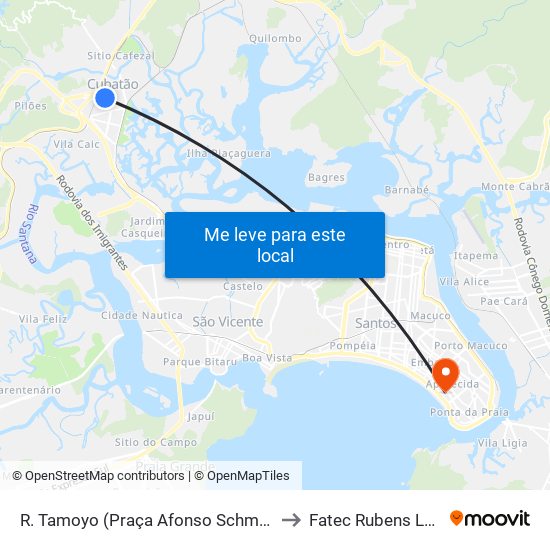 R. Tamoyo (Praça Afonso Schmidt) to Fatec Rubens Lara map