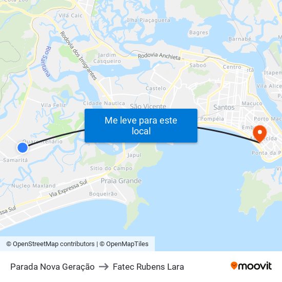 Parada Nova Geração to Fatec Rubens Lara map