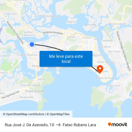 Rua José J. De Azevedo, 10 to Fatec Rubens Lara map