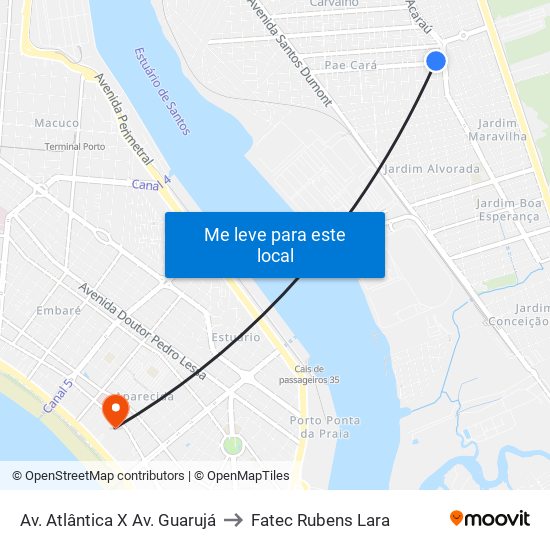 Av. Atlântica X Av. Guarujá to Fatec Rubens Lara map