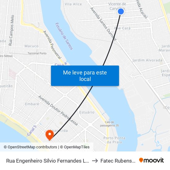 Rua Engenheiro Sílvio Fernandes Lopes, 13 to Fatec Rubens Lara map