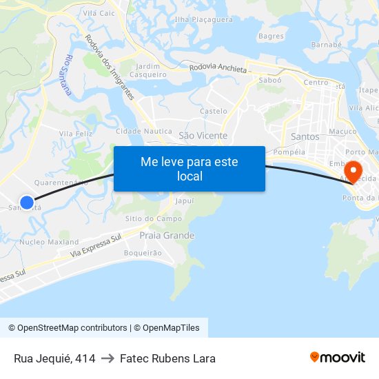 Rua Jequié, 414 to Fatec Rubens Lara map