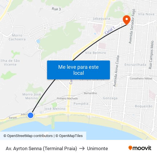 Av. Ayrton Senna (Terminal Praia) to Unimonte map