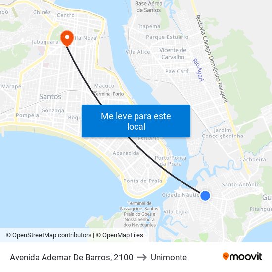 Avenida Ademar De Barros, 2100 to Unimonte map