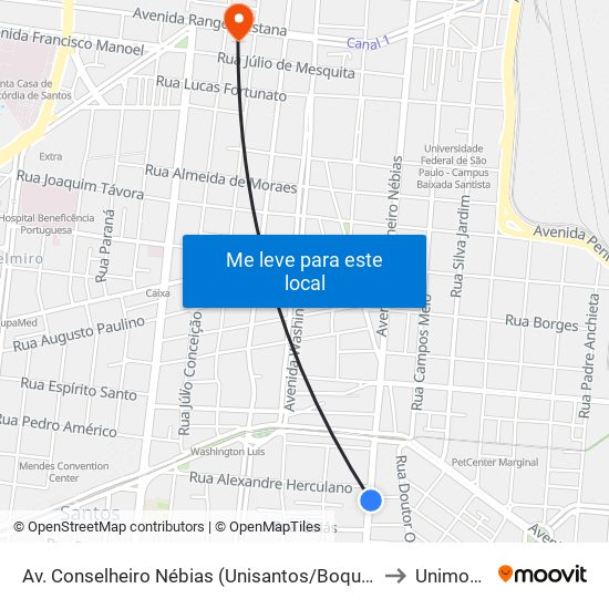 Av. Conselheiro Nébias (Unisantos/Boqueirão) to Unimonte map