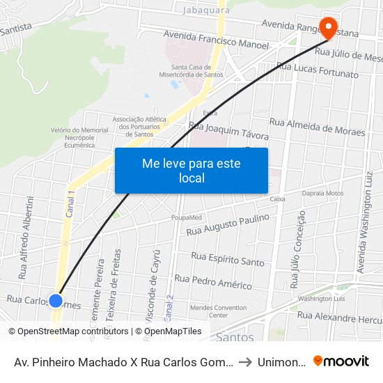 Av. Pinheiro Machado X Rua Carlos Gomes to Unimonte map