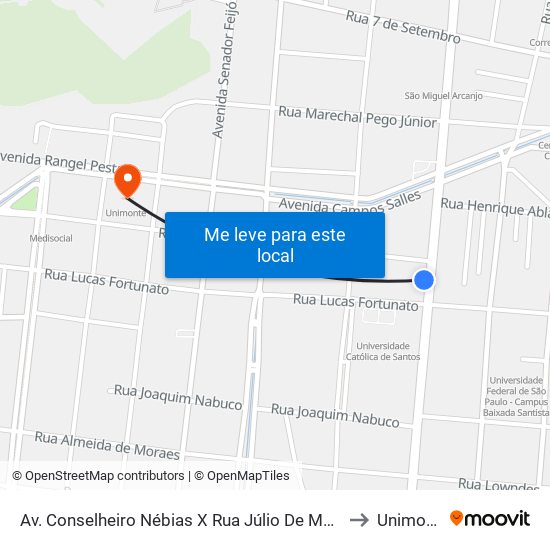 Av. Conselheiro Nébias X Rua Júlio De Mesquita to Unimonte map