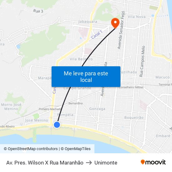 Av. Pres. Wilson X Rua Maranhão to Unimonte map