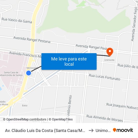 Av. Cláudio Luís Da Costa (Santa Casa/Mc Donald'S) to Unimonte map
