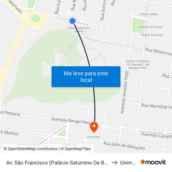 Av. São Francisco (Palácio Saturnino De Brito/Sabesp) to Unimonte map