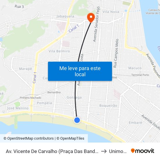 Av. Vicente De Carvalho (Praça Das Bandeiras) to Unimonte map