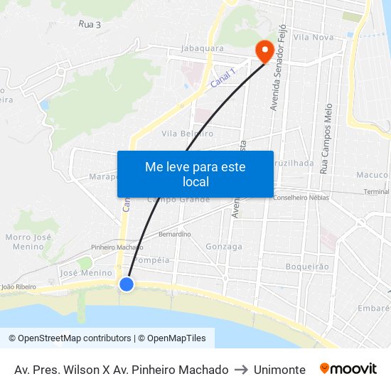 Av. Pres. Wilson X Av. Pinheiro Machado to Unimonte map