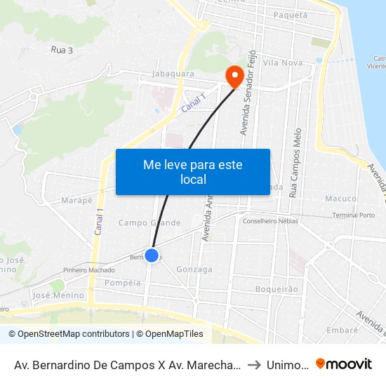 Av. Bernardino De Campos X Av. Marechal Deodoro to Unimonte map