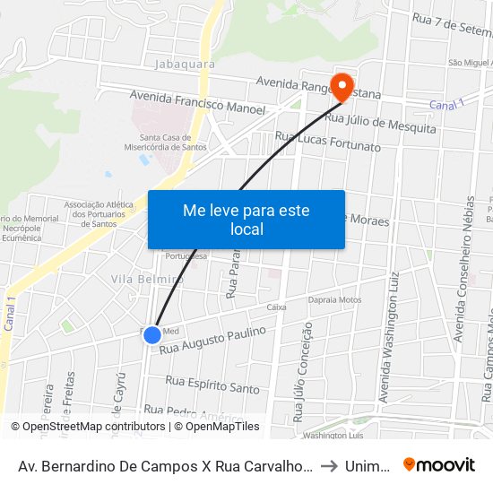 Av. Bernardino De Campos X Rua Carvalho De Mendonça to Unimonte map