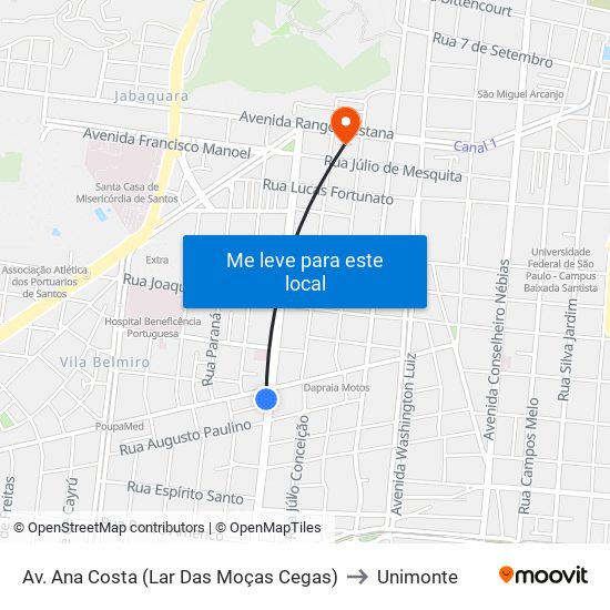 Av. Ana Costa (Lar Das Moças Cegas) to Unimonte map