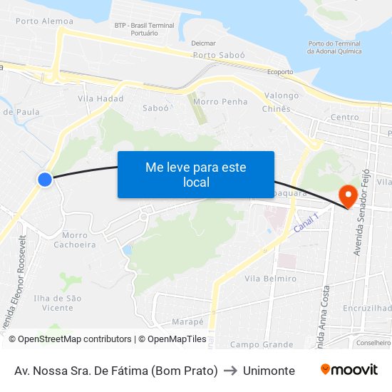 Av. Nossa Sra. De Fátima (Bom Prato) to Unimonte map