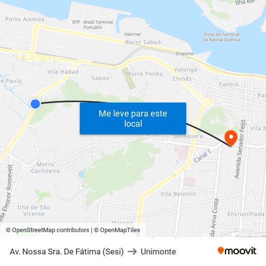 Av. Nossa Sra. De Fátima (Sesi) to Unimonte map