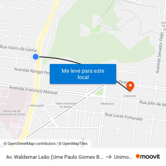 Av. Waldemar Leão (Ume Paulo Gomes Barbosa) to Unimonte map