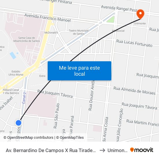 Av. Bernardino De Campos X Rua Tiradentes to Unimonte map