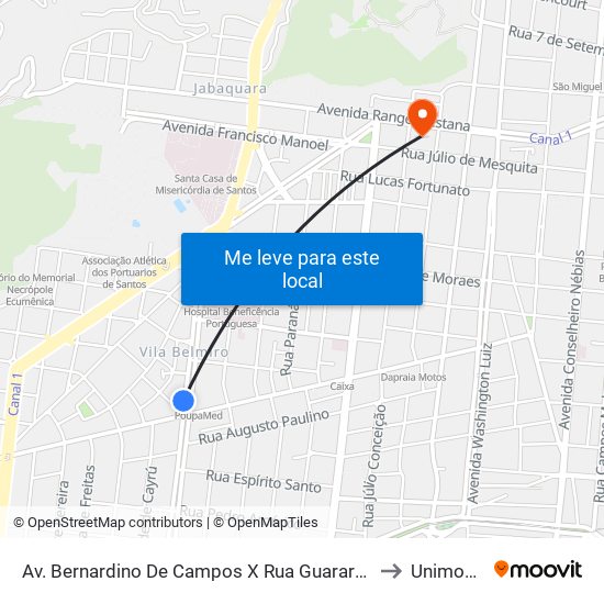 Av. Bernardino De Campos X Rua Guararapes to Unimonte map