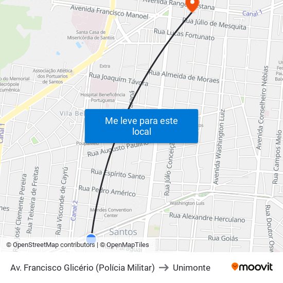 Av. Francisco Glicério (Polícia Militar) to Unimonte map