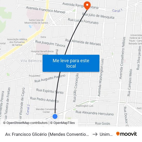 Av. Francisco Glicério (Mendes Convention Center/Extra) to Unimonte map