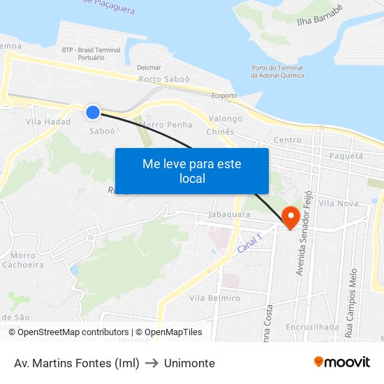 Av. Martins Fontes (Iml) to Unimonte map