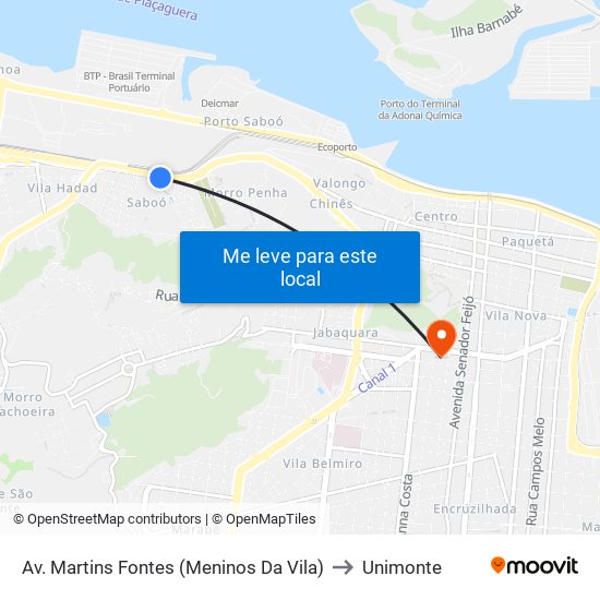 Av. Martins Fontes (Meninos Da Vila) to Unimonte map