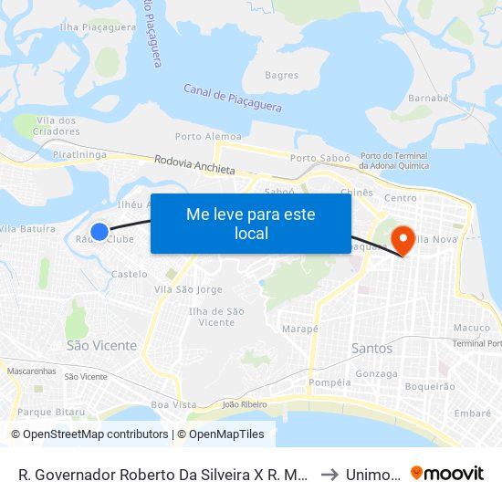 R. Governador Roberto Da Silveira X R. Mongaguá to Unimonte map